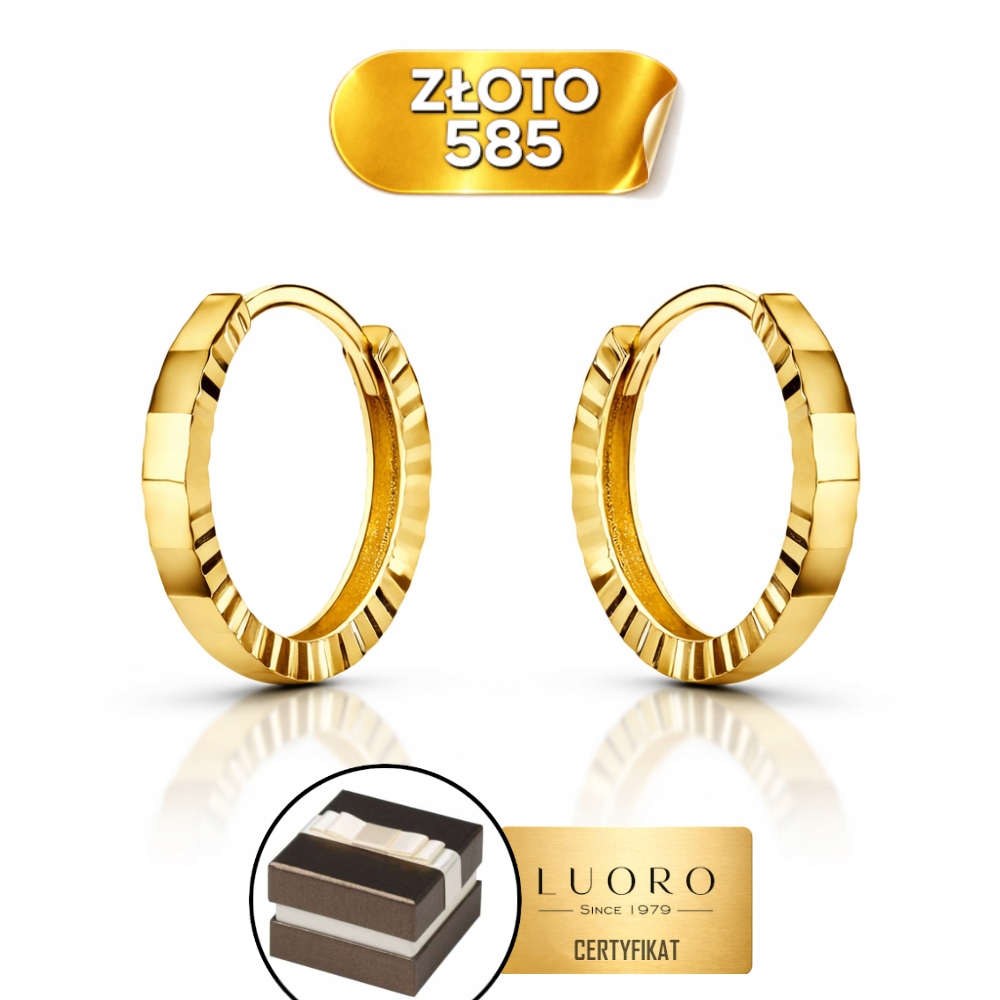 Náušnice Zlaté 585 14K Kolečka Diamantové Kreole Žlutého Zlata 12 CM