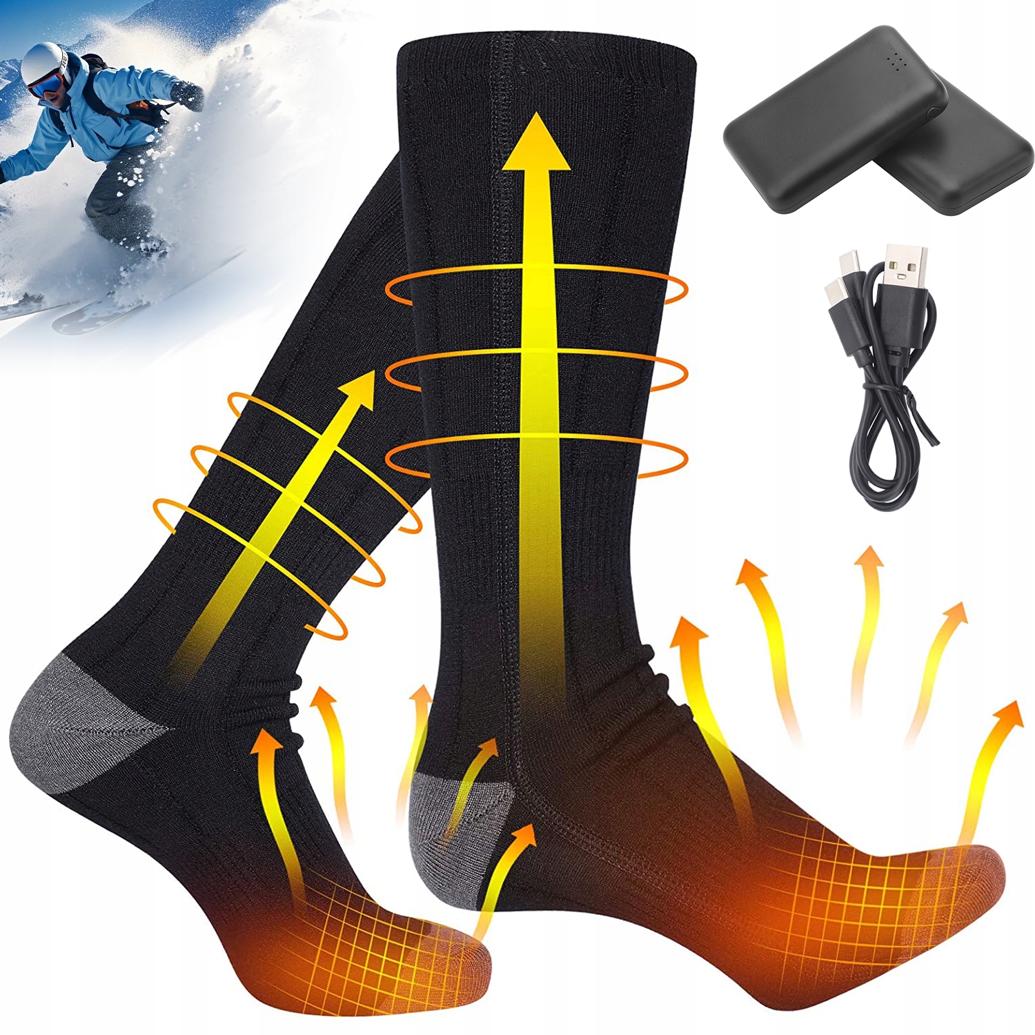 Grzewcze Skarpety Z 3 Trybami Temperatury Bateria 4000MAH Kaszmir