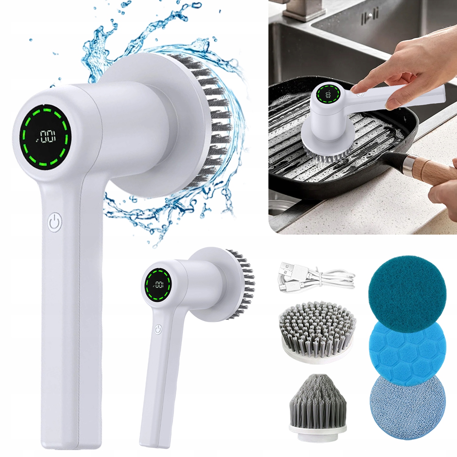 Elektrický Čisticí Kartáč Výkonný 80W Bezdrátový 2000MAH Kuchyň Koupelna