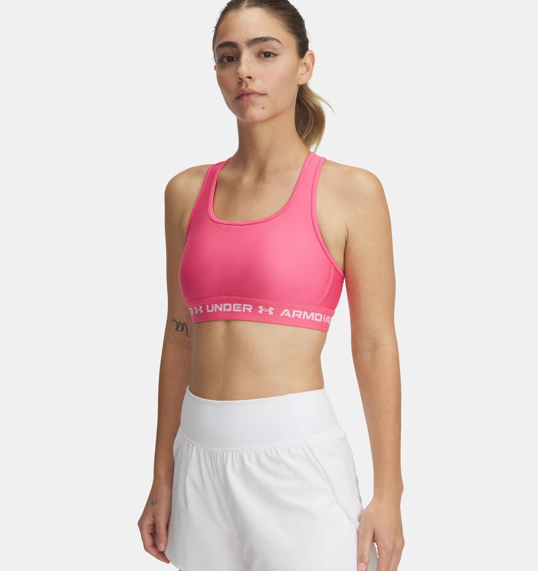 Dámská podprsenka na jógu a pilates Under Armour Mid Crossback růžová XL