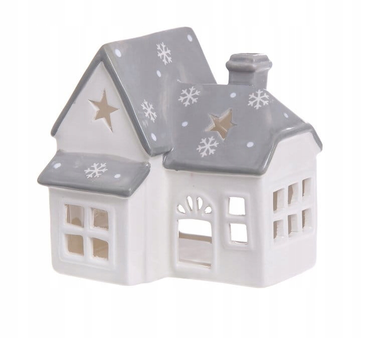 

Domek ceramiczny na tealight 10cm biało-szary