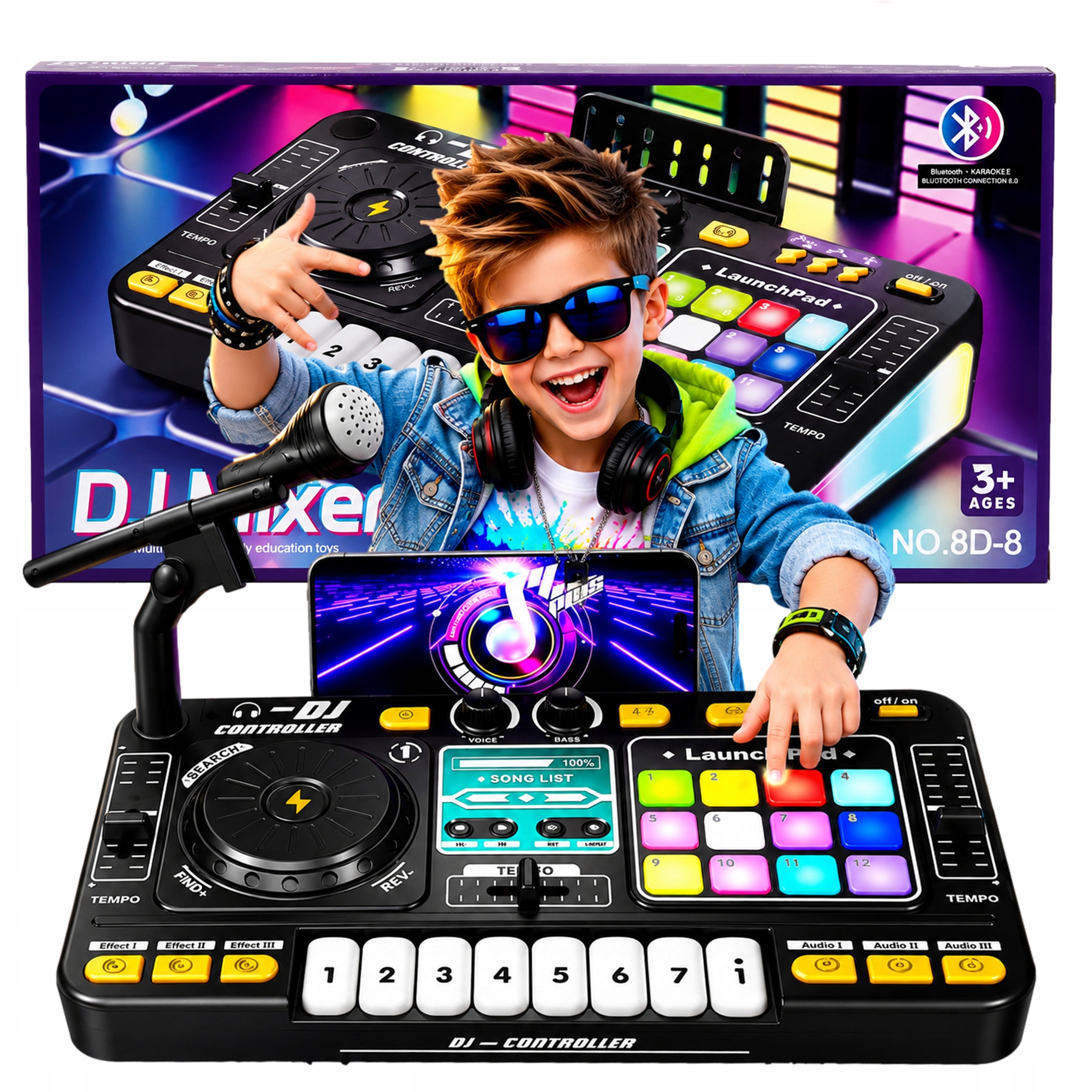 Konsola Dj dla dzieci Przenośna MIni Mikser Mixer Mikrofon Led bluetooth