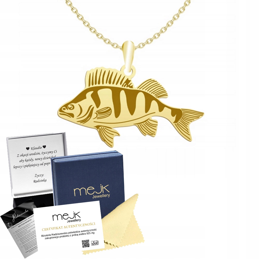 Řetízek Zlatý s Rybou Okounem 925 Řetízek Šperky Žena Dárek Gravírování
