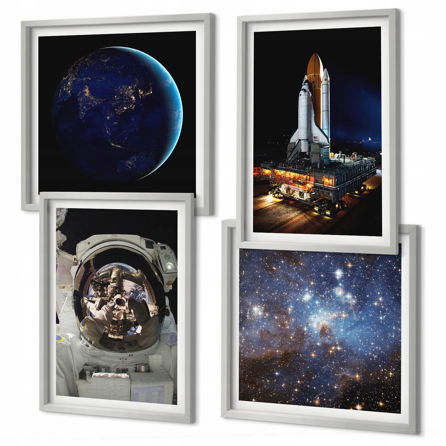 Sada obrazů nad pohovku Vesmír Země astronaut raketa Stříbrný rám
