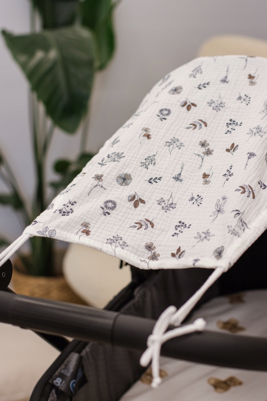 PRZECIWSŁONECZNY MUŚLINOWY DASZEK DO WÓZKA OSŁONKA OCHRONA JUKKI Kolor biały