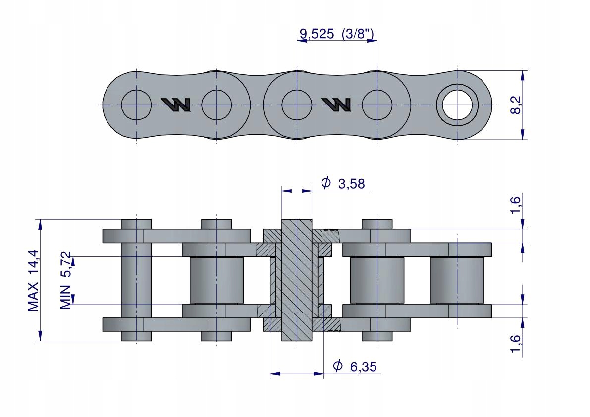 Łańcuch rolkowy wzmocniony przemysłowy 06BH-1 (R1 3/8) 5 m Waryński Producent części Agro