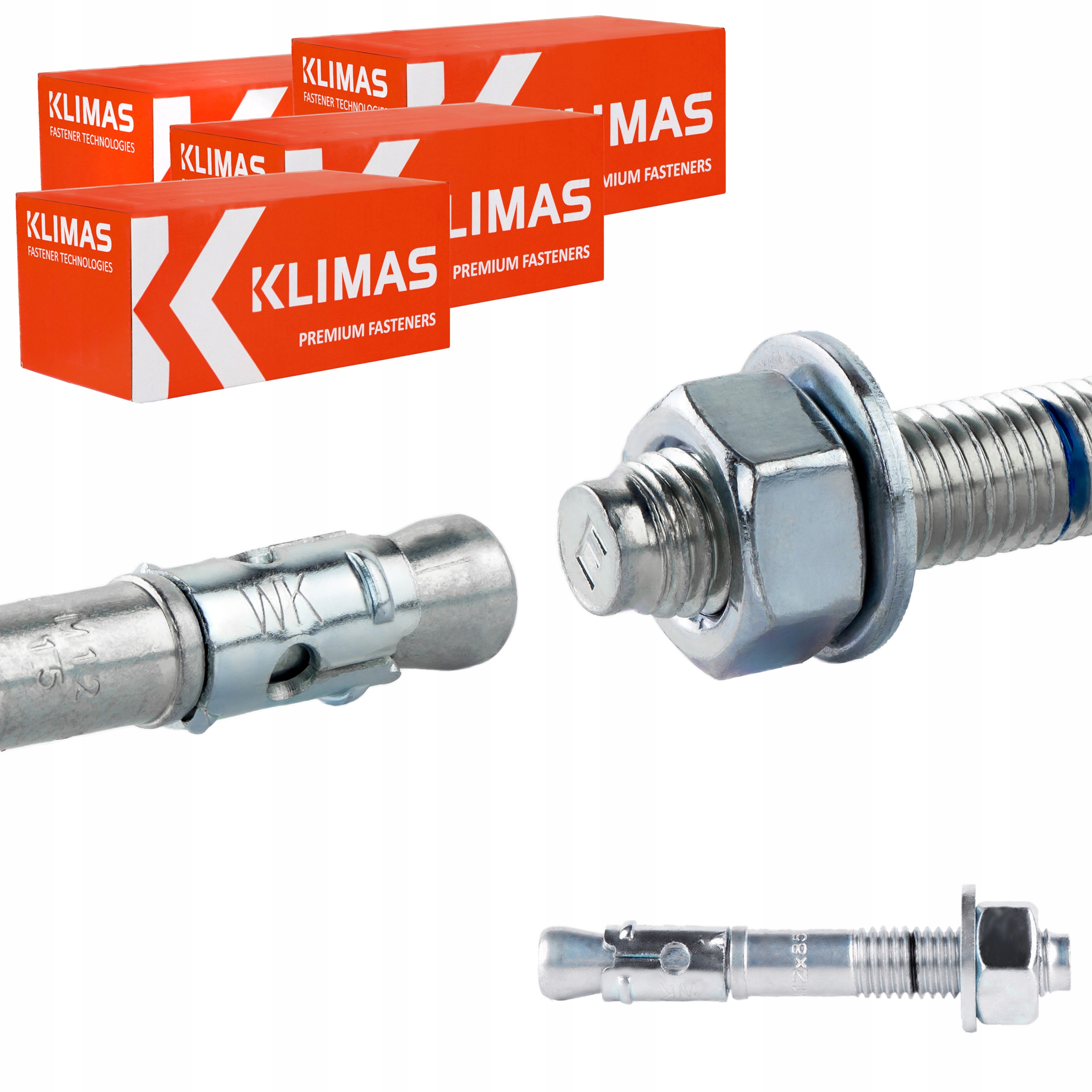 Oceľové kotvy do betónu M12 x 85 mm 160 ks mechanické Klimas Le-zn