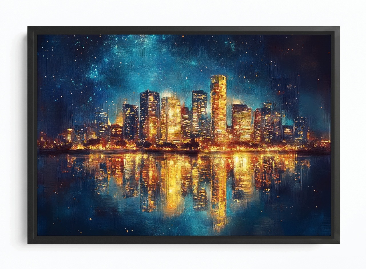 Obraz Rám Americký Box Město Noc Hvězdy Mrakodrapy New York Usa 60x40