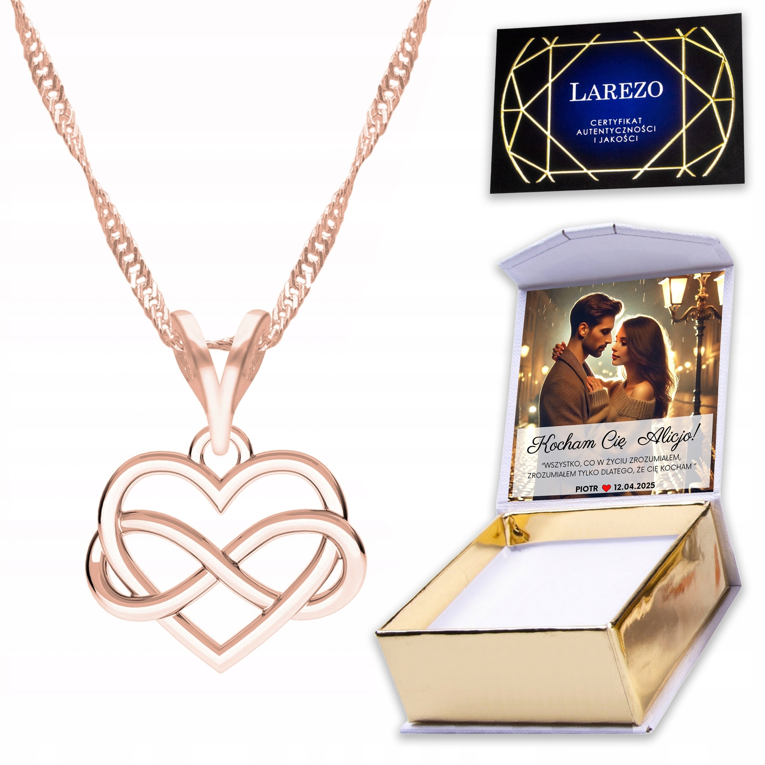 Náhrdelník Pozlacený 925 Srdce Láska Vlastní Potisk