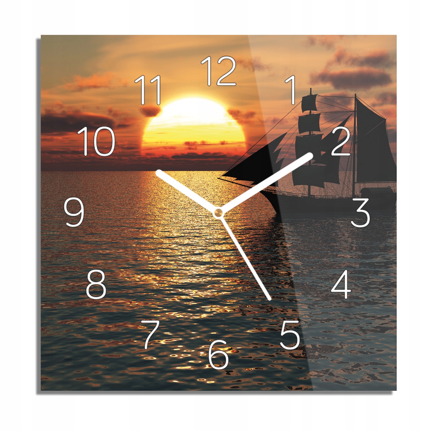 

Statek zachód słońca foto-zegar z grafiką 30x30