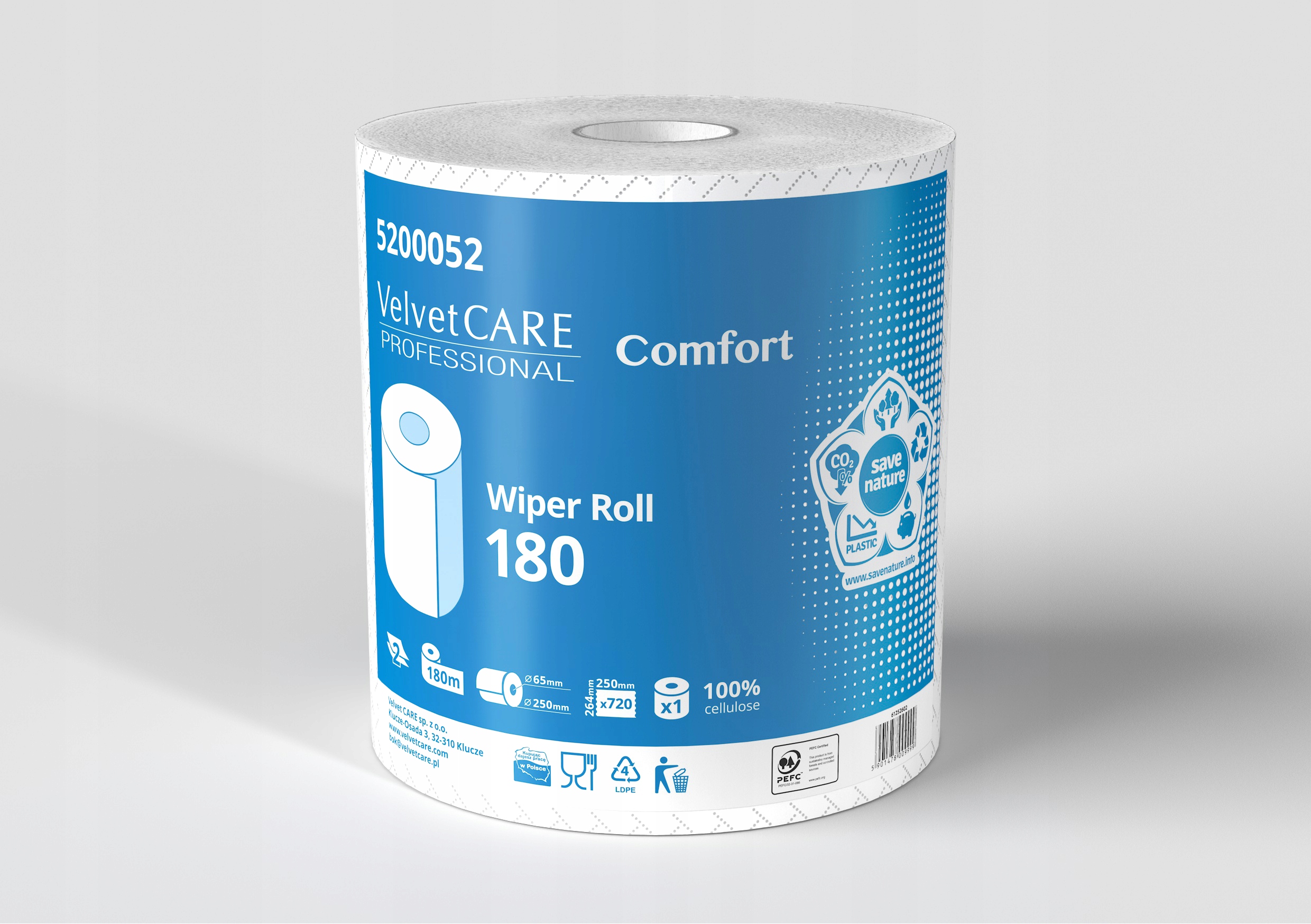 -VELVET- Czyściwo celulozowe, bezpyłowe 2W, 180m 5200052 ROLKA