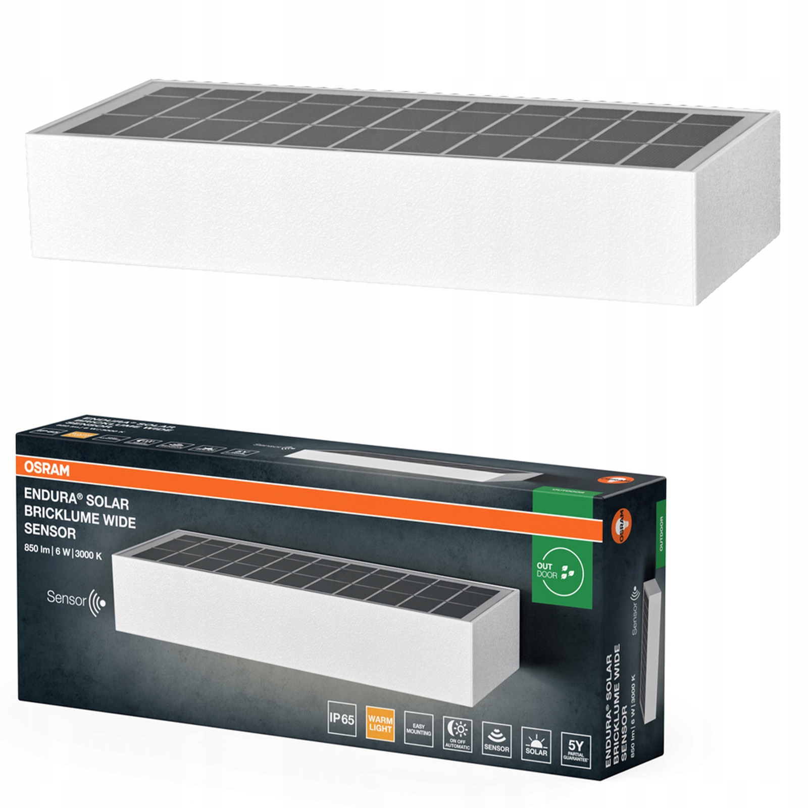 Solární nástěnné svítidlo Led lampa Snímač pohybu soumraku 6W 3000K IP65 Endura