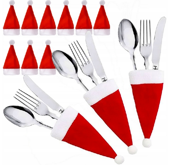ETUI NA SZTUĆCE ŚWIĄTECZNE POKROWCE NA ŚWIĘTA 12 CZAPECZEK ZESTAW