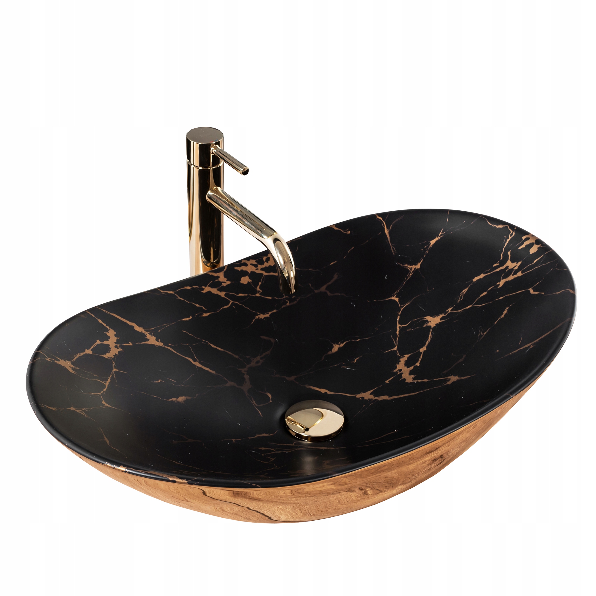 REA UMYWALKA ROYAL IN BLACK MARBLE GOLD REA-U8008 OWALNA