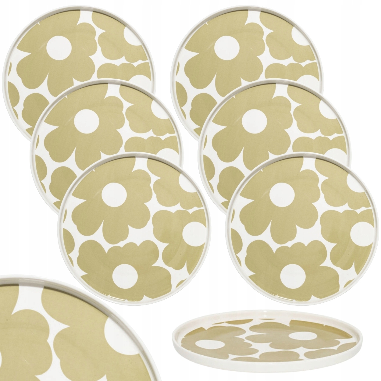 Veľké obedové taniere 27 CM 6 Ks Beige Bloom stolový riad s kvetmi