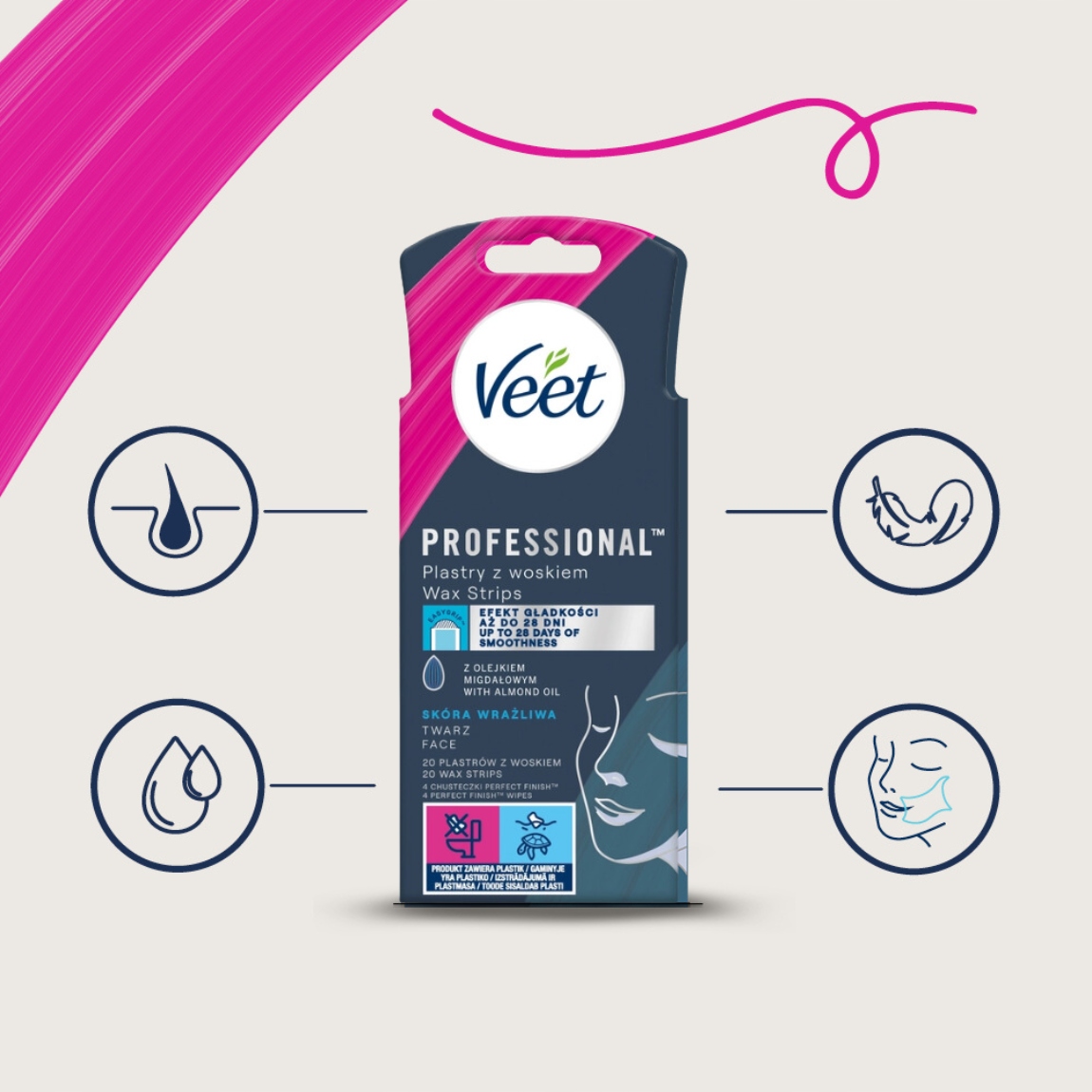 VEET PLASTRY Z WOSKIEM DEPILACJA twarzy Wąsika BRWI dokładna PRECYZYJNA spa Liczba sztuk w opakowaniu 20 szt.