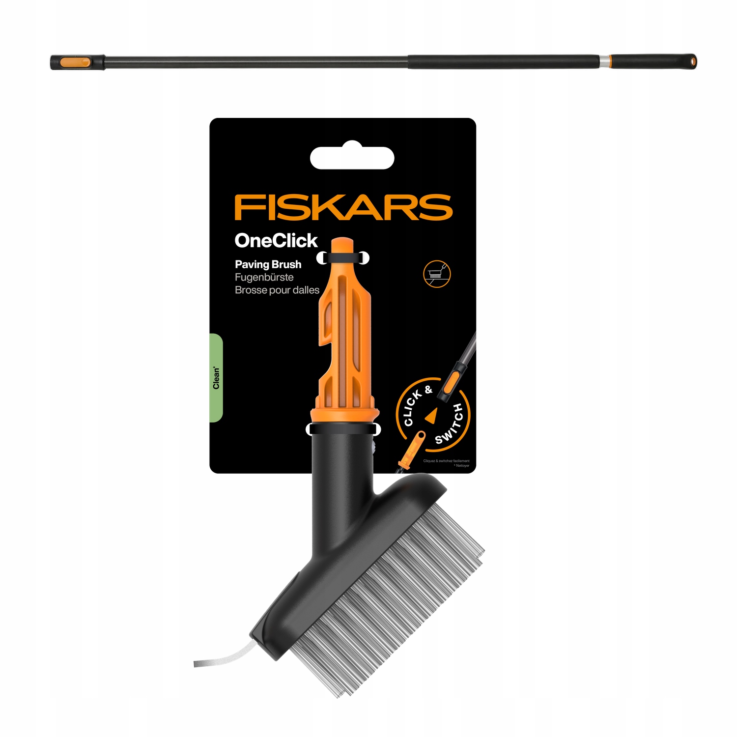 Fiskars Oneclick kartáč na spáry chodníku násada 119-174 cm