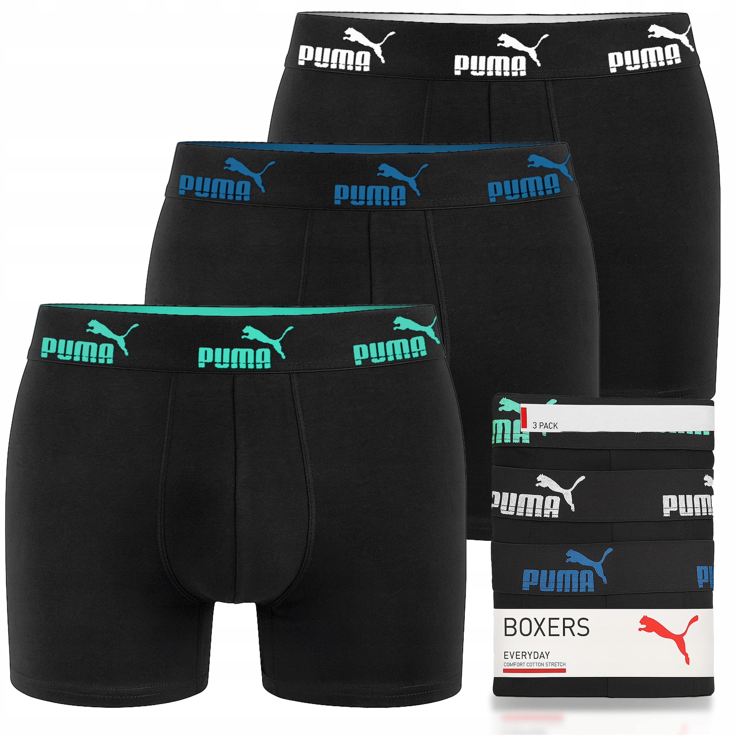 Pánské trojité Bavlna boxerky Puma , černé, 3 ks, Velikost M