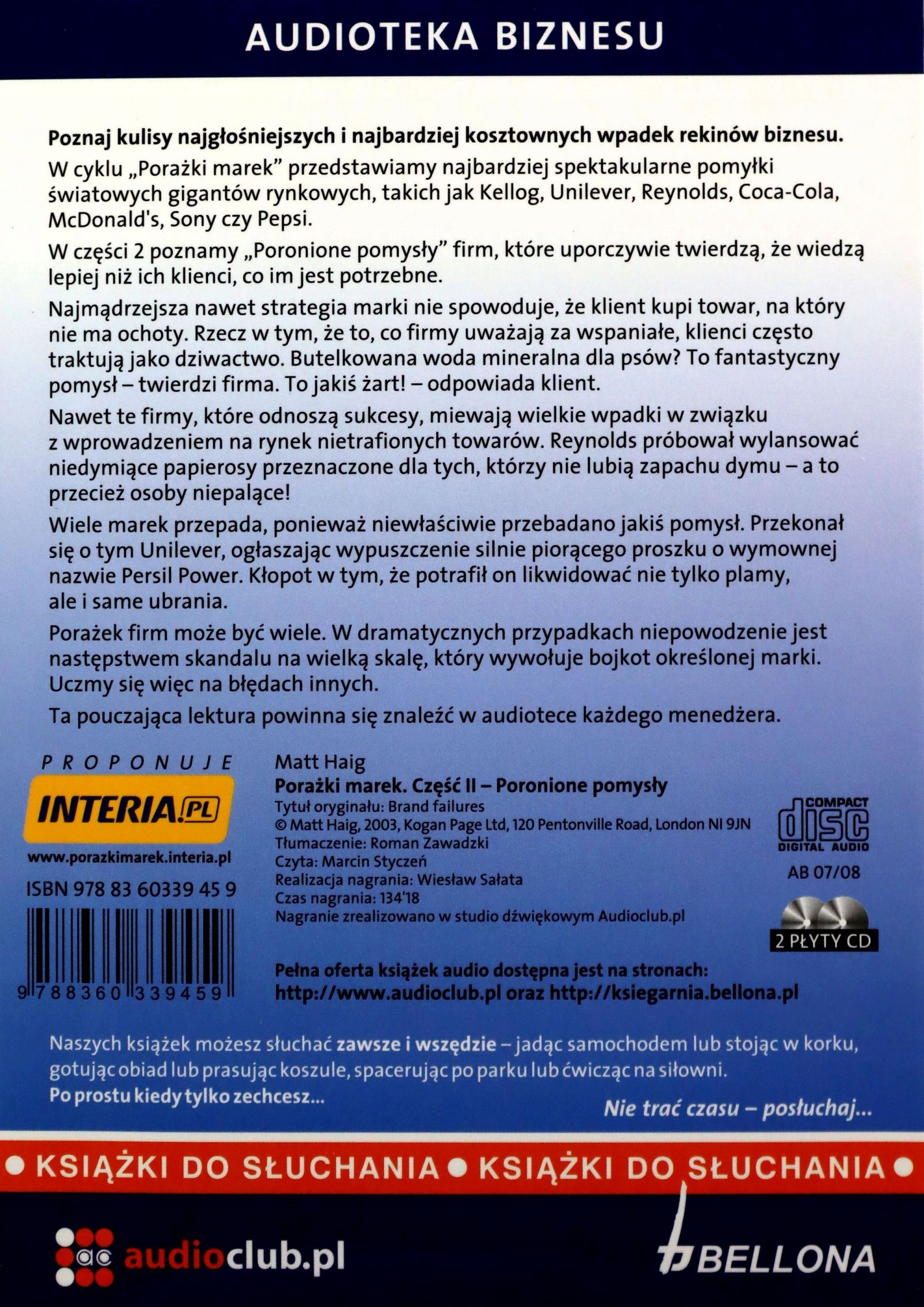 NAJWIĘKSZE WPADKI REKINÓW BIZNESU CZ.II (TWARDA) - Matt Haig AUDIOBOOK CD-M Stan opakowania oryginalne