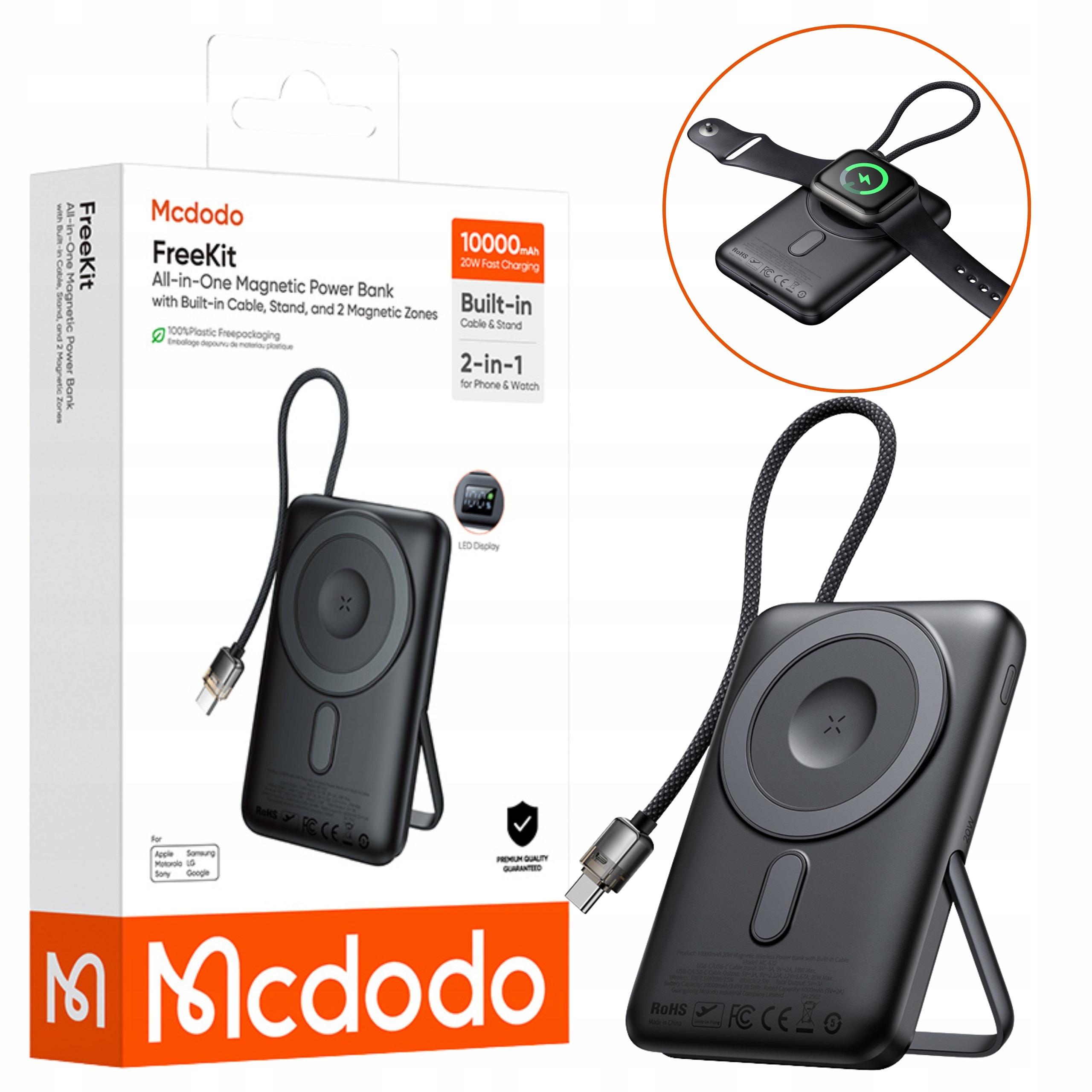 Mcdodo Powerbanka Magsafe 10000 Mah S Vestavěným Usb-c Kabelem Pro Telefon