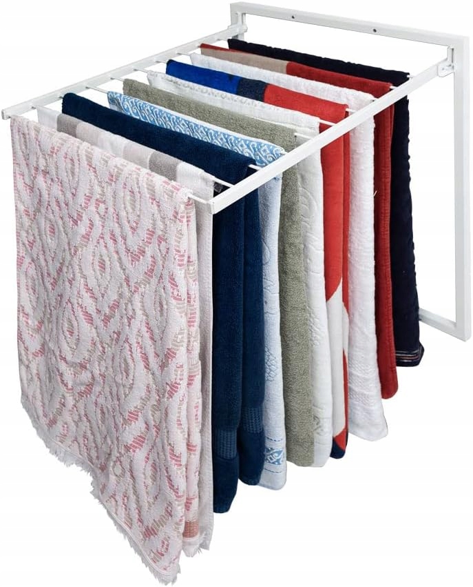 Suszarka na Pranie Ścienna do Ubrań Składana Duża 11 Drążków do 25kg Biała