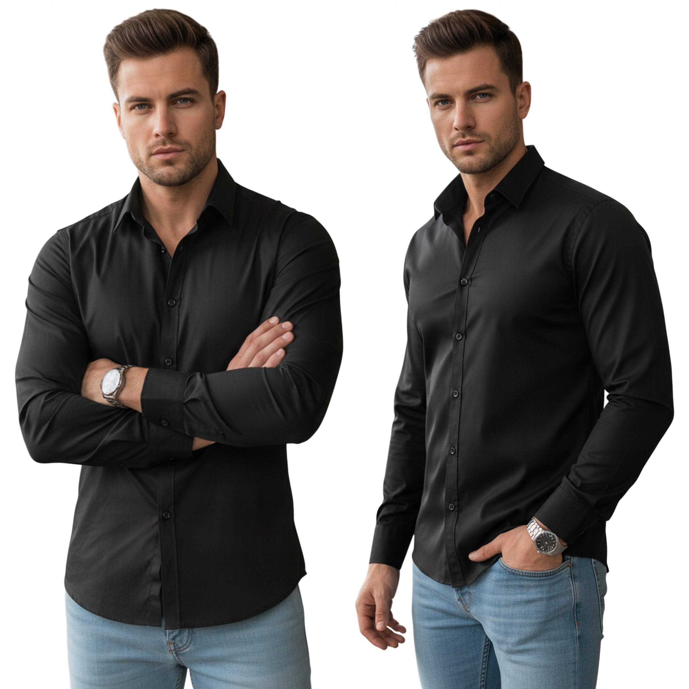 Koszula męska regular fit długi rękaw czarna DX2538 3XL