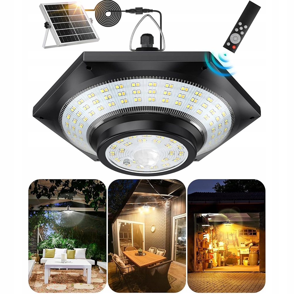 Lustr Solární Lampa Led Samostatný Panel 3 Barvy Stmívání S Dálkovým Ovládáním