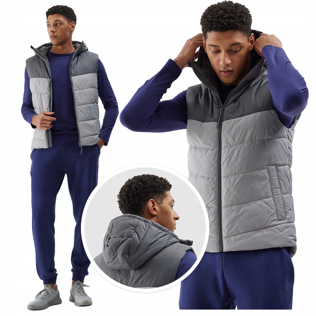 Pánská prošívaná vesta 4F z Bunda Bez Rukávů materiálu TVJAM100 > XL