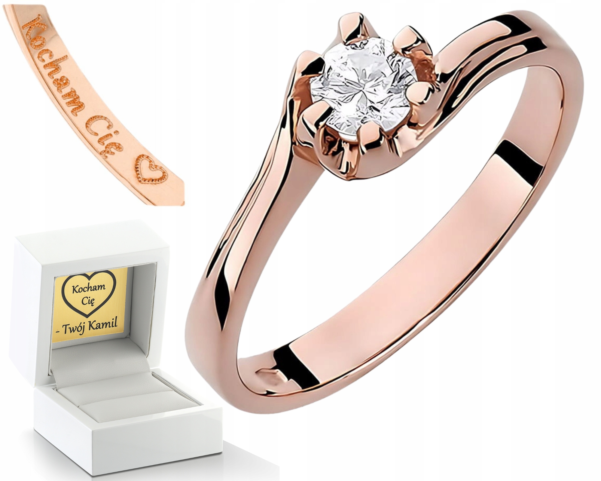 Růžové Zlato Prstýnek S Laboratorním Diamantem Gravírování 585 Bonus