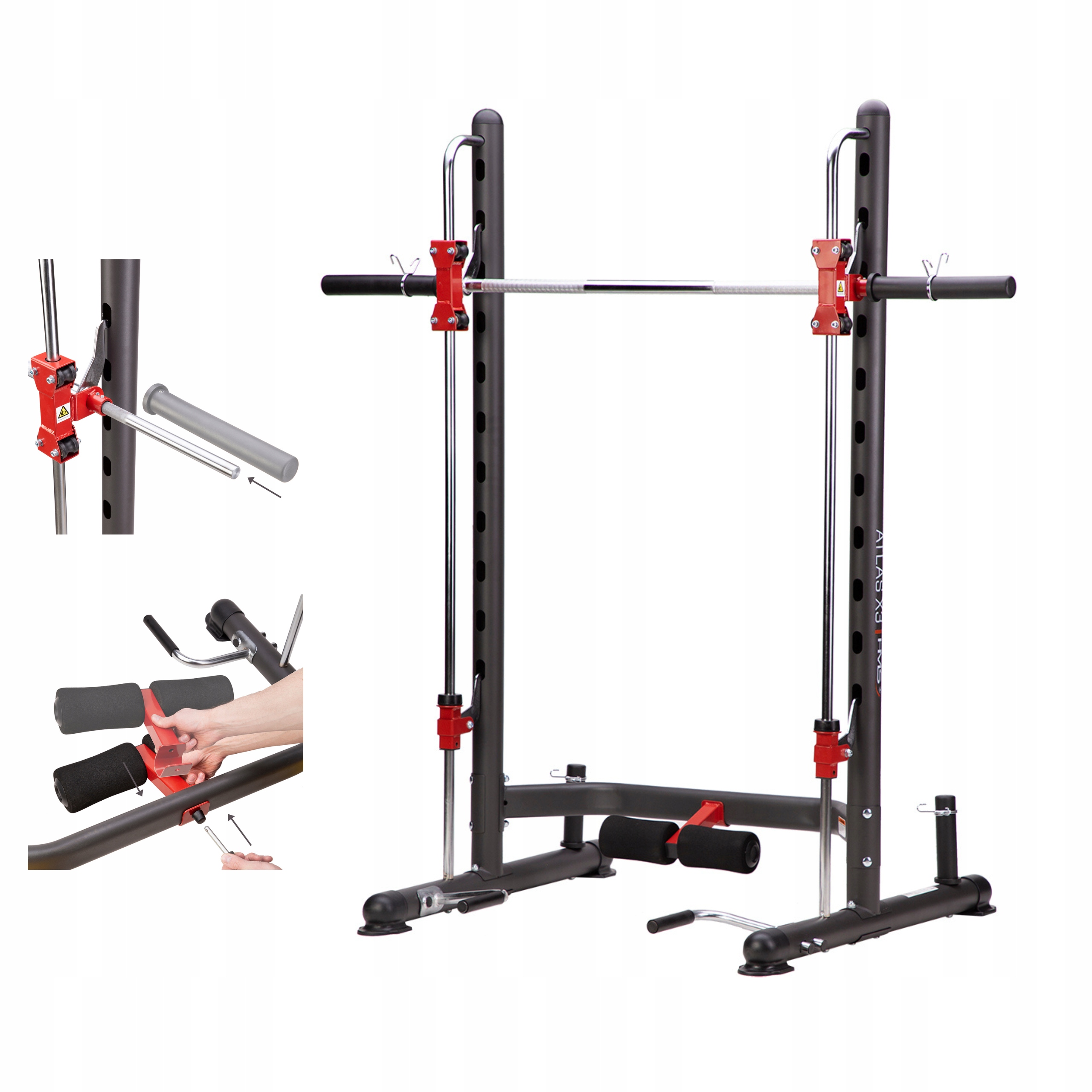 Atlas treningowy suwnica Smitha pompki brzuszki trening siłowy gryf Hms