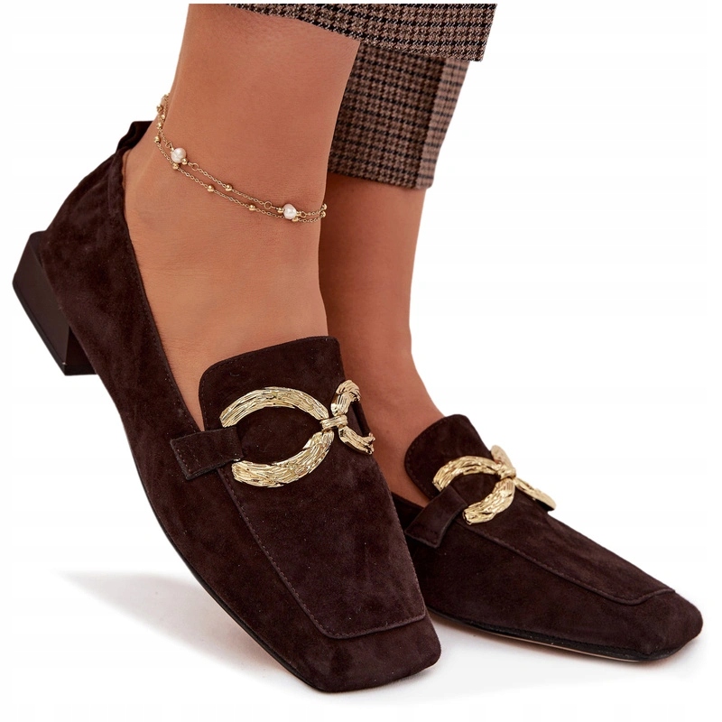 Dámské Mokasíny Semiš Zlatý Detail Elegantní D&a CR61-3115 Čokoládové 36