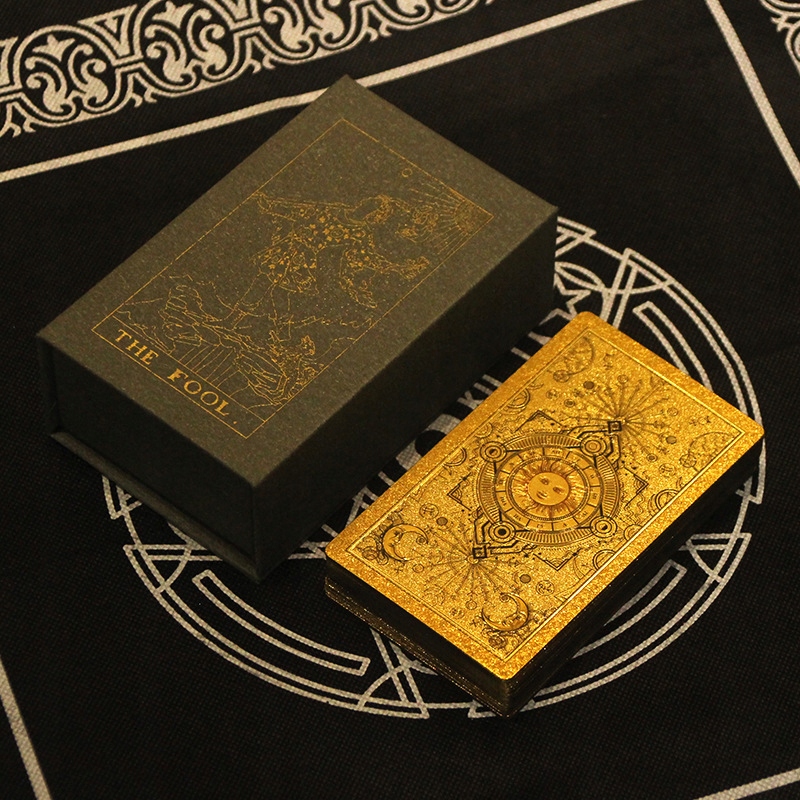 KARTY TAROTA ZŁOTE ZESTAW KLASYCZNYCH KART WRÓŻBA PUDEŁKO GOLD FOIL TAROT Liczba talii 1