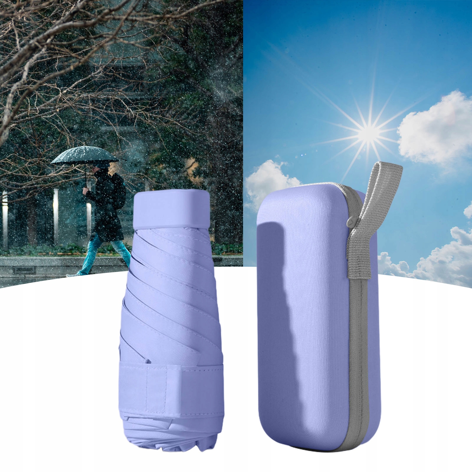 MINI PARASOL PRZECIWDESZCZOWY DO PODRÓŻY SPACERÓW AKTYWNOŚCI NA ŚWIEŻYM POWIETRZU JASNO FIOLETOWY