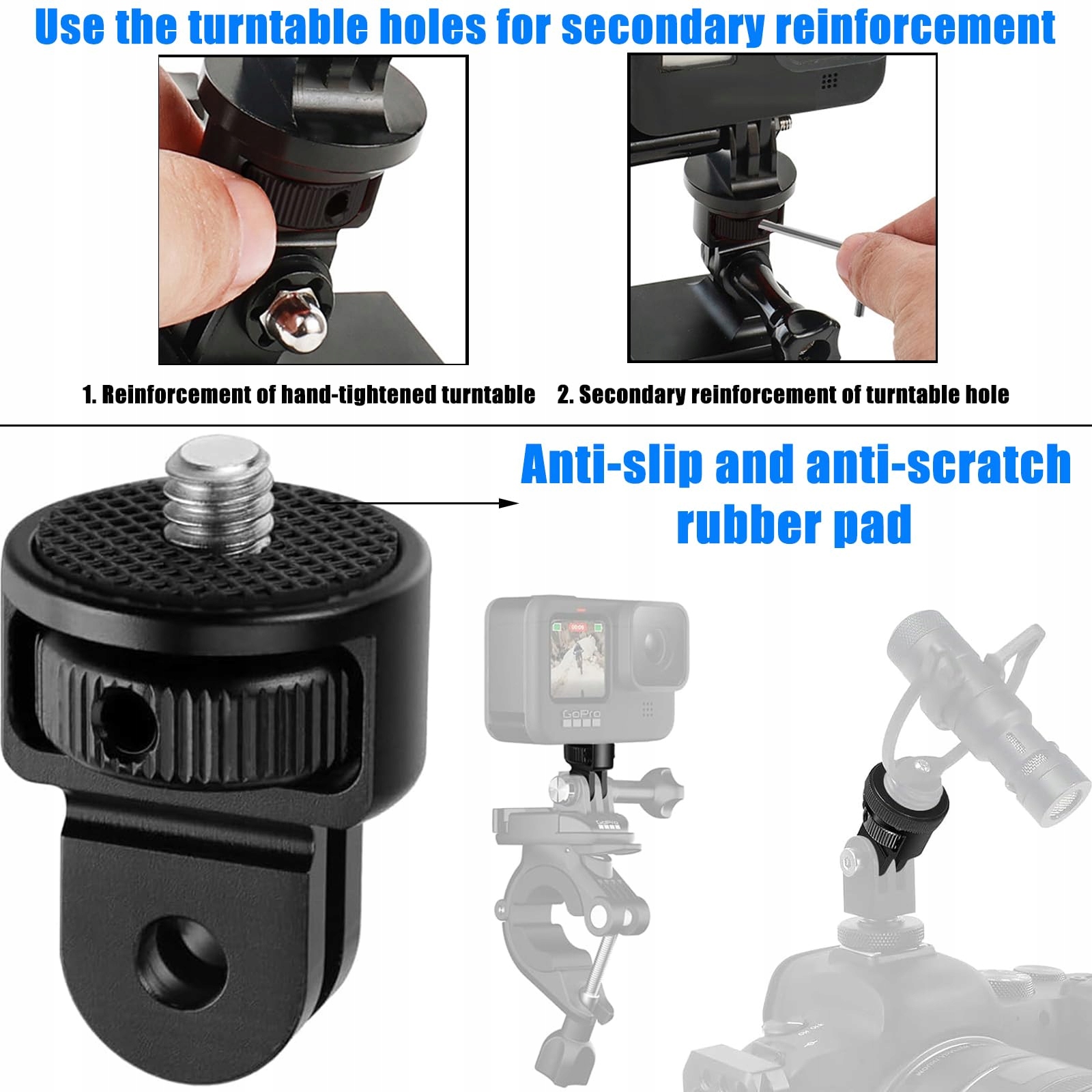 BEGPOEE Adapter Do Statywu 360° 1/4 Cala Do Kamer GoPro Sjcam — miniatura 4