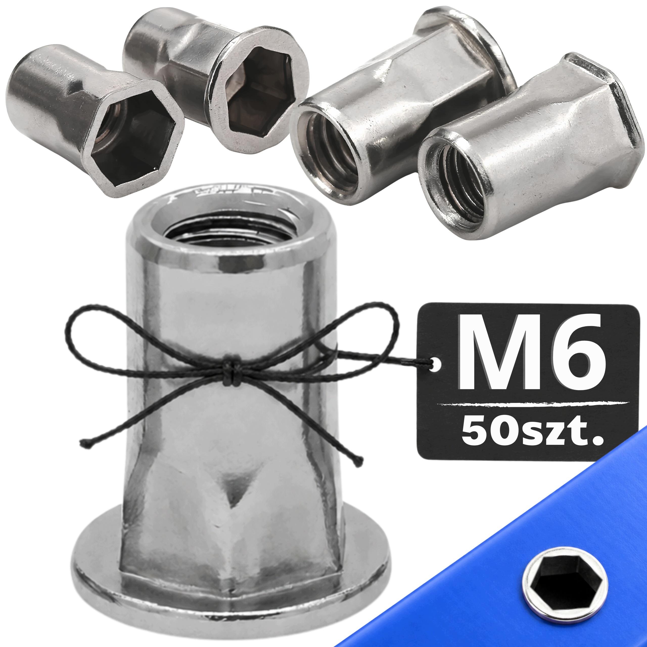 50x Nitonakrętka Sześciokątna M6 Hex Nitonakrętki Sześciokąt Stalowe Zine