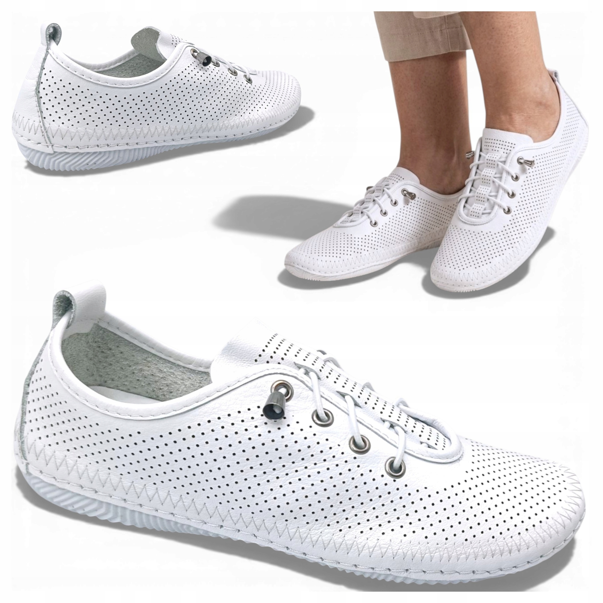 Dámské kožené tenisky 41 Pohodlné Nazouvací Polobotky Bílé Letní Artiker