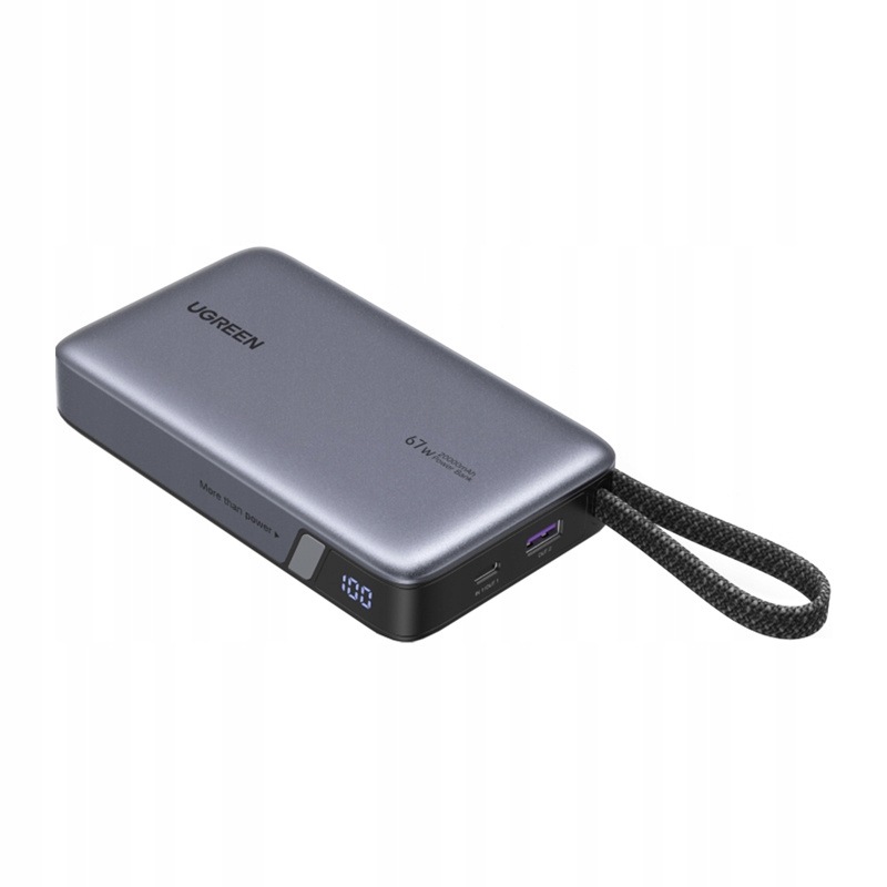 Powerbanka 20000 mAh Ugreen PB550, 67 W, Usb Usb-c, vestavěný kabel (šedý)