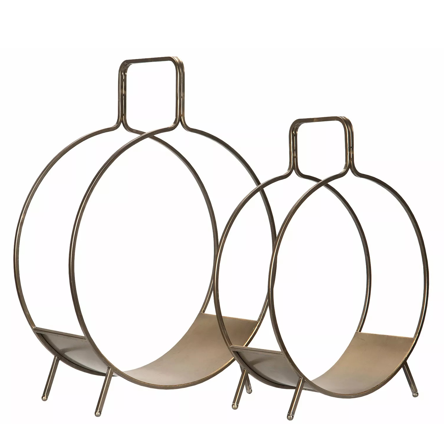 Stojan Na Krbové Dřevo Zlatý Loft Koš Kulatý Kovový Set 2 ks