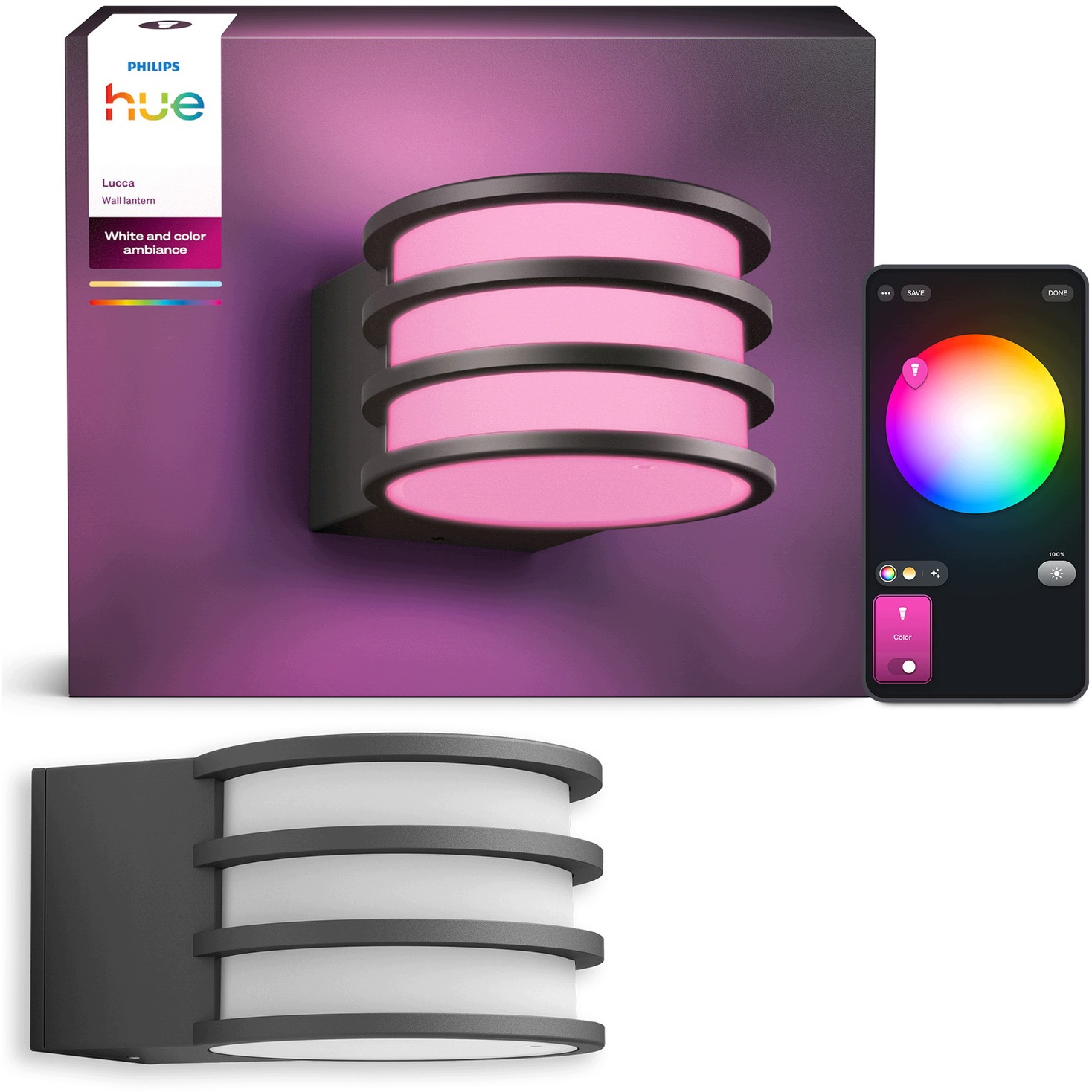 Led záhradné nástenné svietidlo Philips Hue Lucca Vonkajšia lampa Rgb Inteligentná