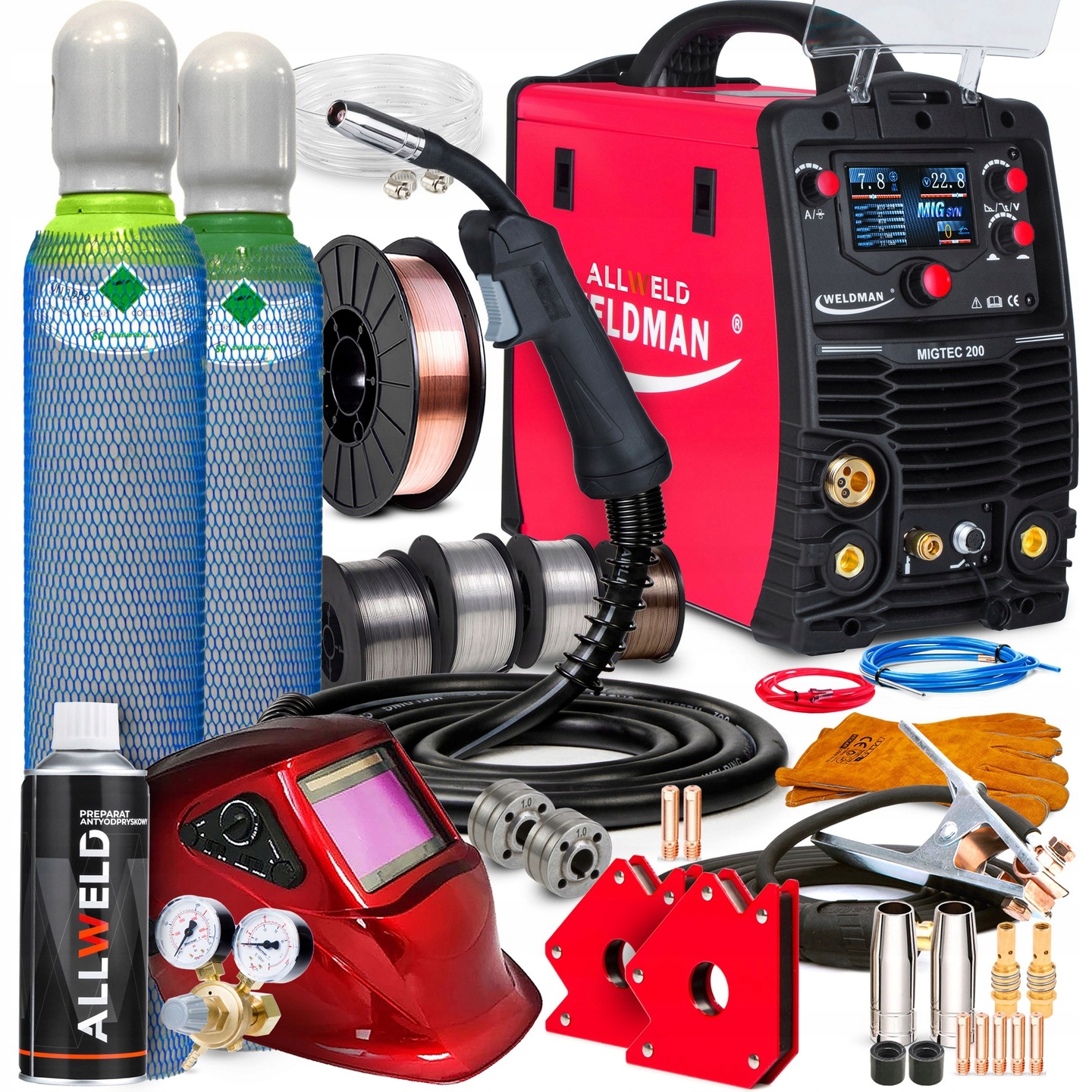 PÓŁAUTOMAT SPAWALNICZY WELDMAN MIGTEC 200 MIG MMA TIG 230V 200A SYNERGIA