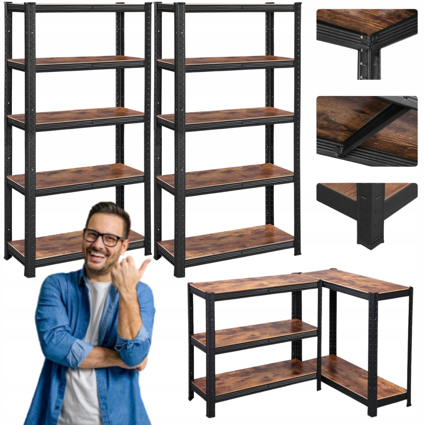 Regál Industriálny kovový s policami pre garáž a sklad Sada 2ks 260 kg