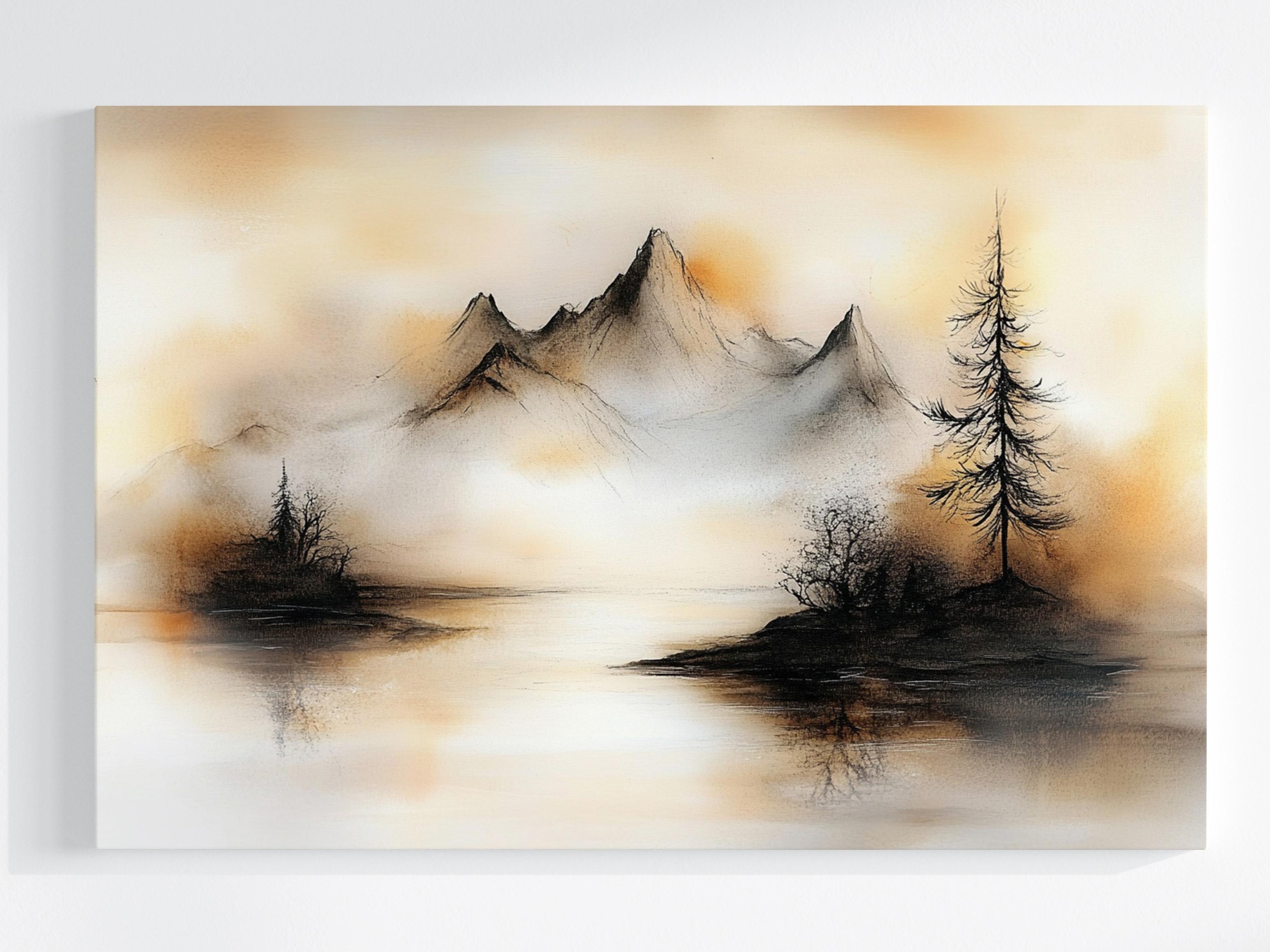 Obraz Na Plátně Canvas Grafika Krajina Hory Jezero Ostrov Strom 120x80