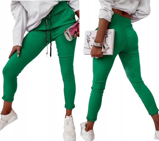 ELASTYCZNE SPODNIE DAMSKIE CYGARETKI GUMKA KOLORY L/XL Stan (wysokość w pasie) średni