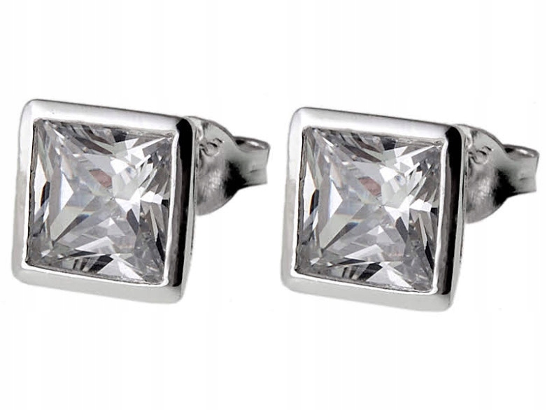 

Kolczyki Srebrne Z Cyrkonią Kwadraty Sztyft 925