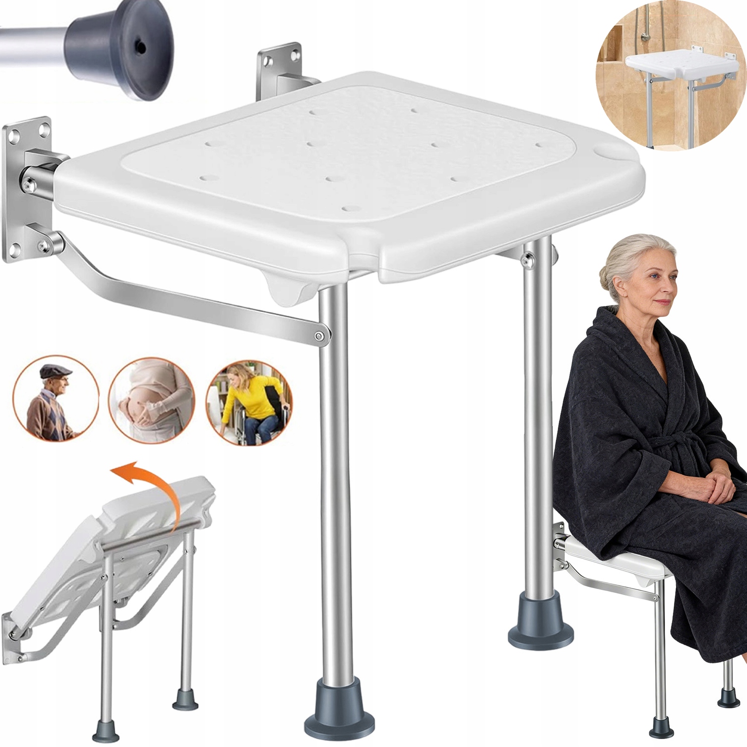 Taboret Stołek Pod Prysznic Przyścienny Składany Krzesło Składane 180KG