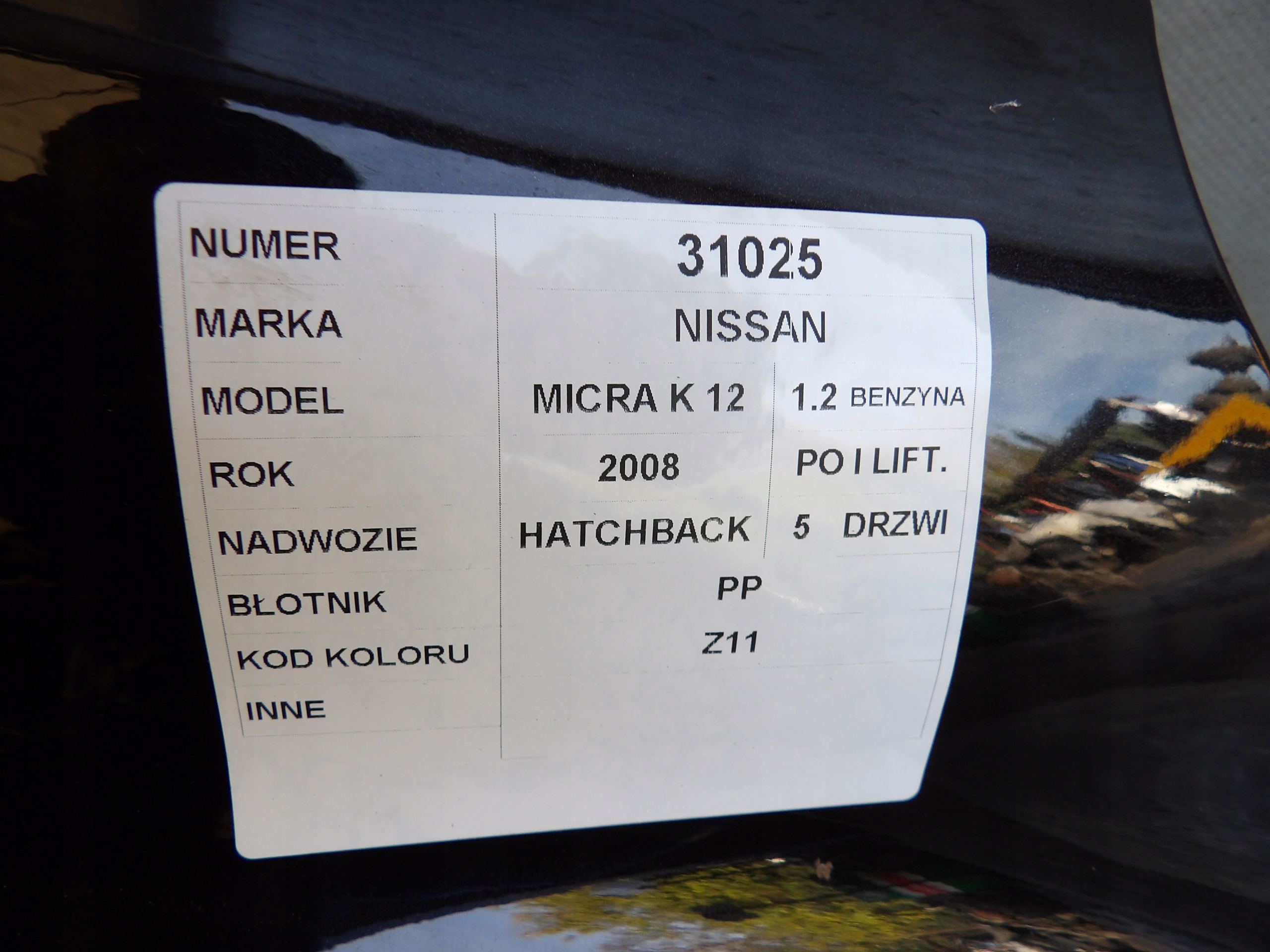 Nissan Micra K12 parafango destra lak. Z11