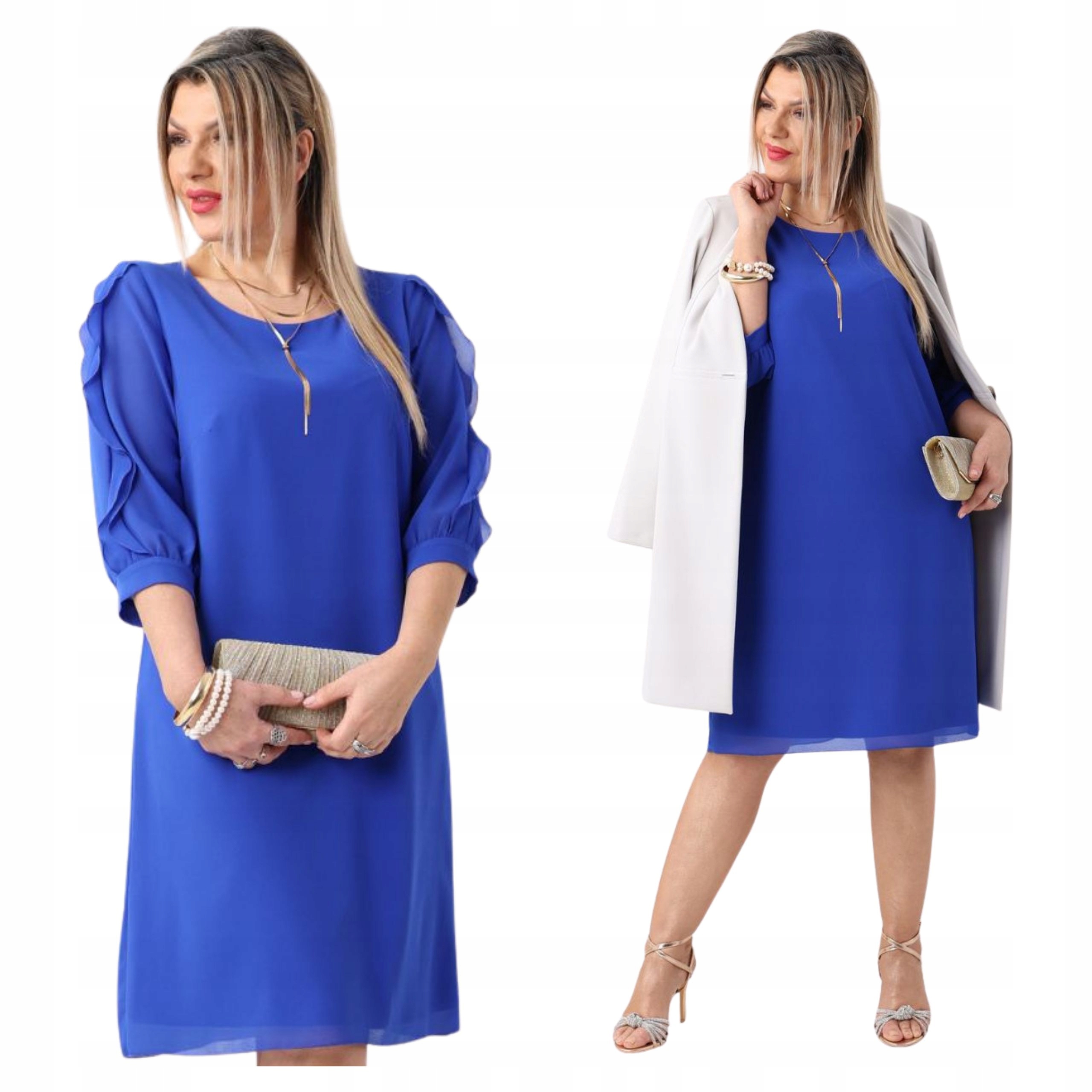 Sukienka szyfonowa na wesele z falbankami Polski Producent duże rozmiary