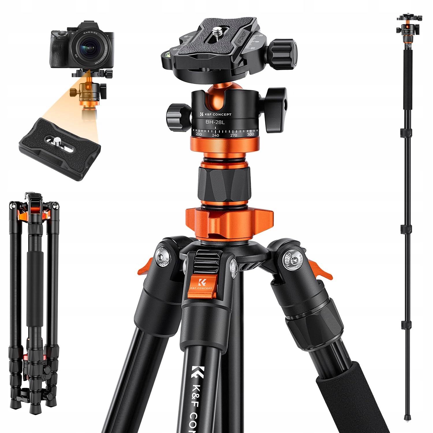 K&F CONCEPT Tripod 360° Head DSLR Canon Nikon Sony Aluminum