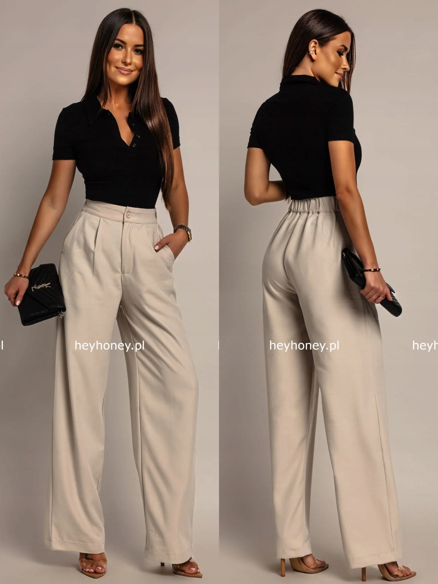 Elegantní kalhoty s vysokým pasem, béžové Astoria II S