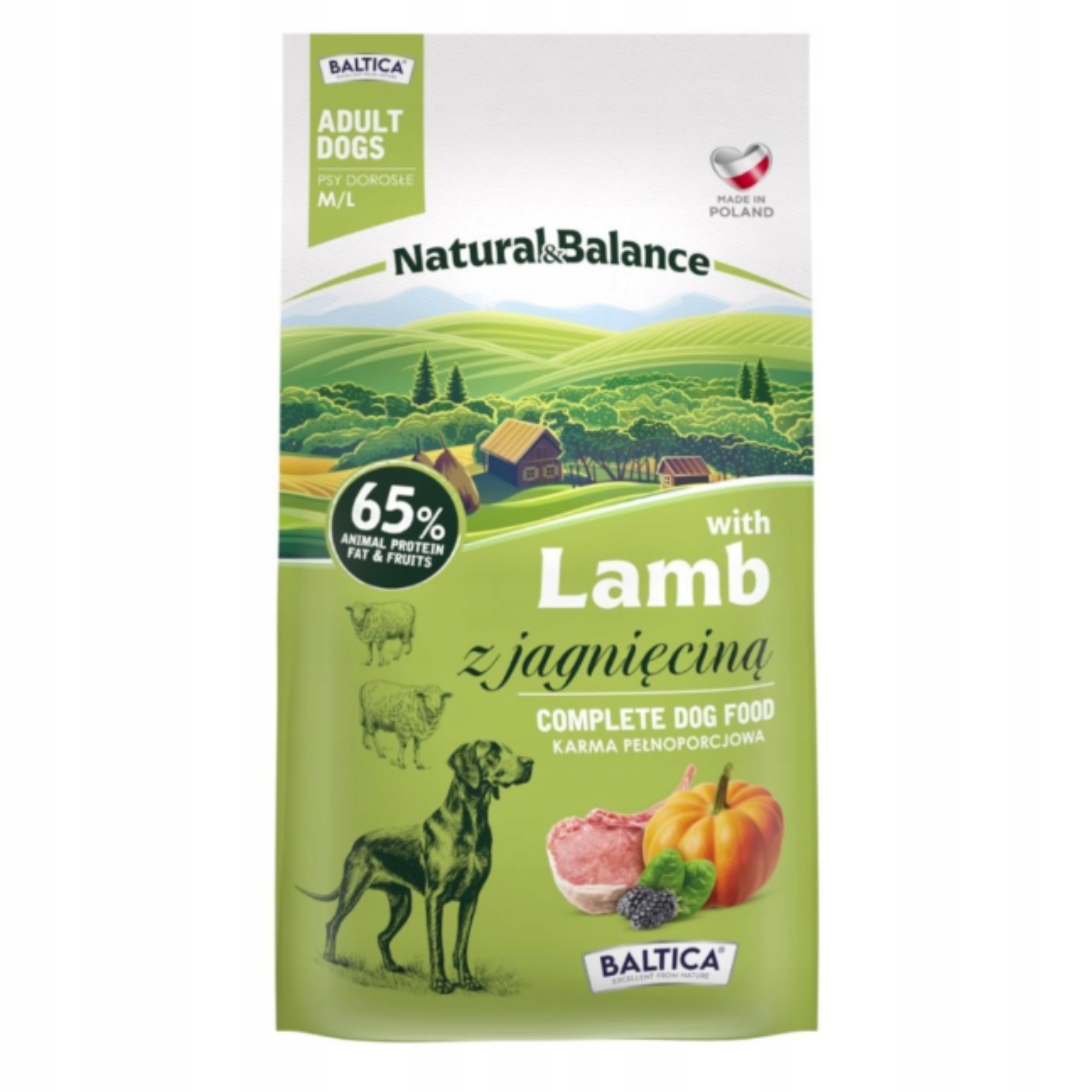 Suché Krmivo pro psa Baltica Natural & Balance Jehněčí 9kg M/L Střední